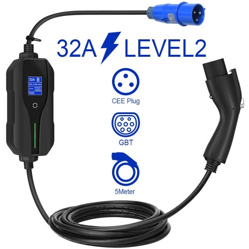 32A Portable EV Charger With 5M Cable Type1 Type2